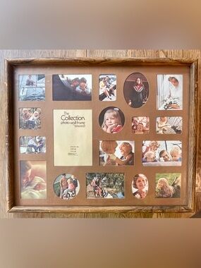 VINTAGE 70s Intercraft Photo Wall Frame holds 16 pictures  21" x 17" Wood Tone